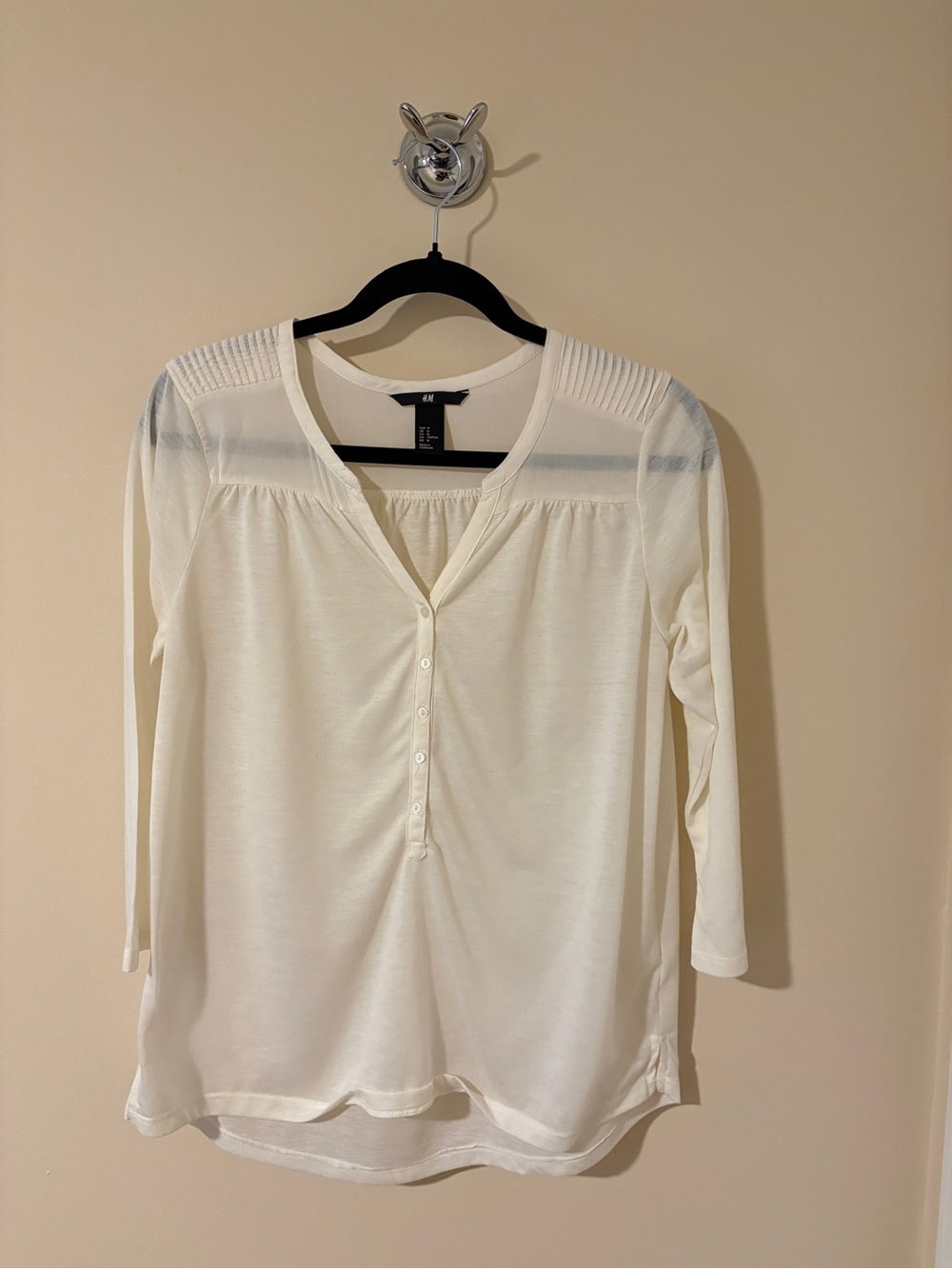 H&M Cream Long Sleeve Henley Blouse